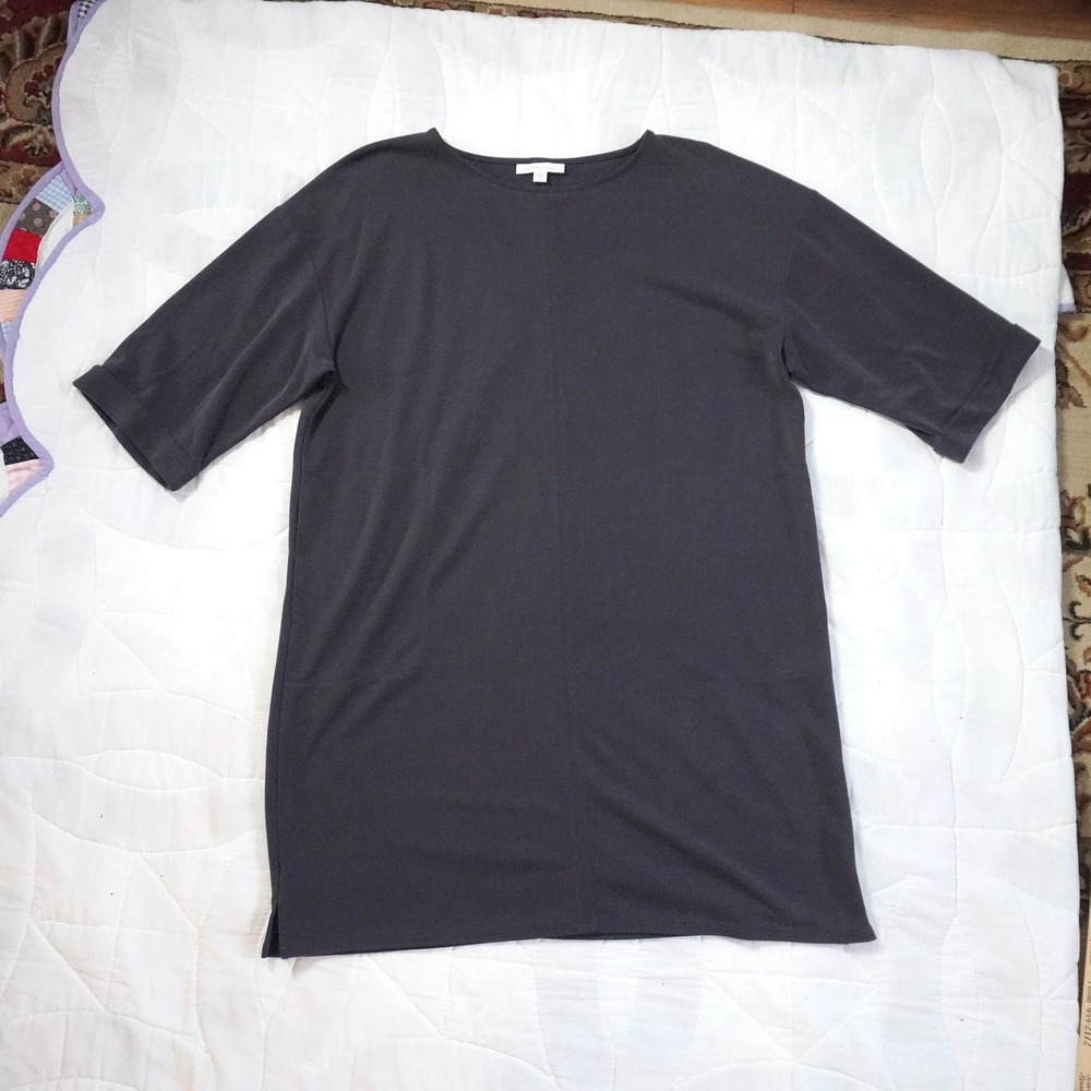 pure jill Sand‎ Washed Charcoal Gray Tunic Dress Size Med 73% Tencel Beach Lagen